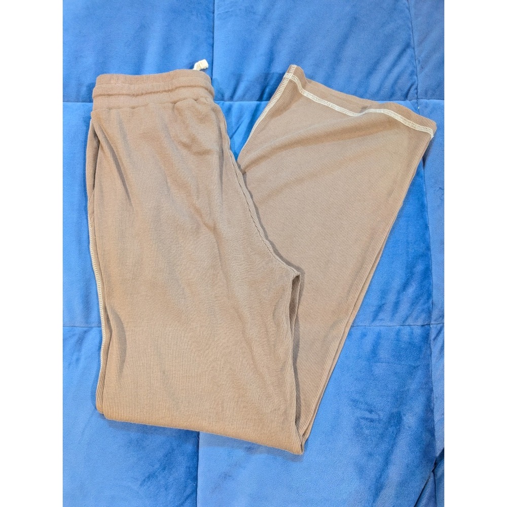 Sundry Ribbed Knit Wide Leg Lounge Pants Brown Drawstring - Size XS